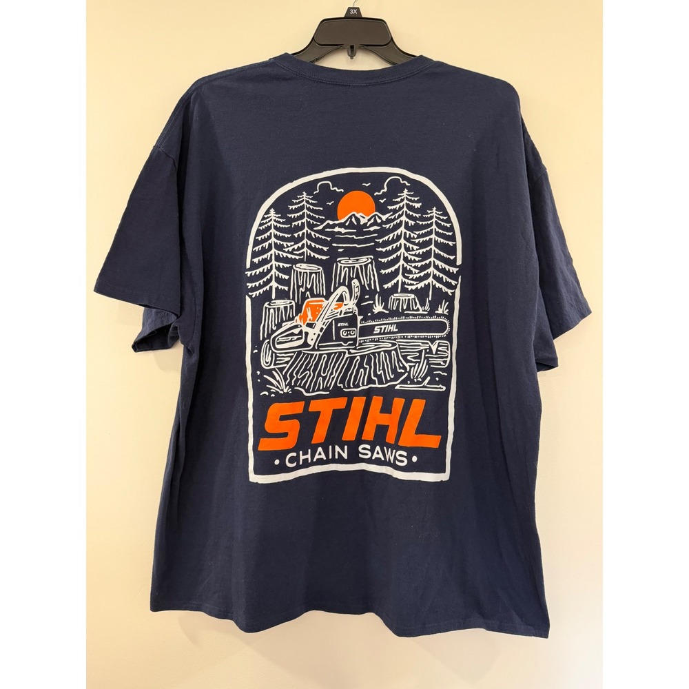 Stihl Chain Saws Graphic T-Shirt Mens 3XL Navy Blue Gildan Heavy Cotton Tee
